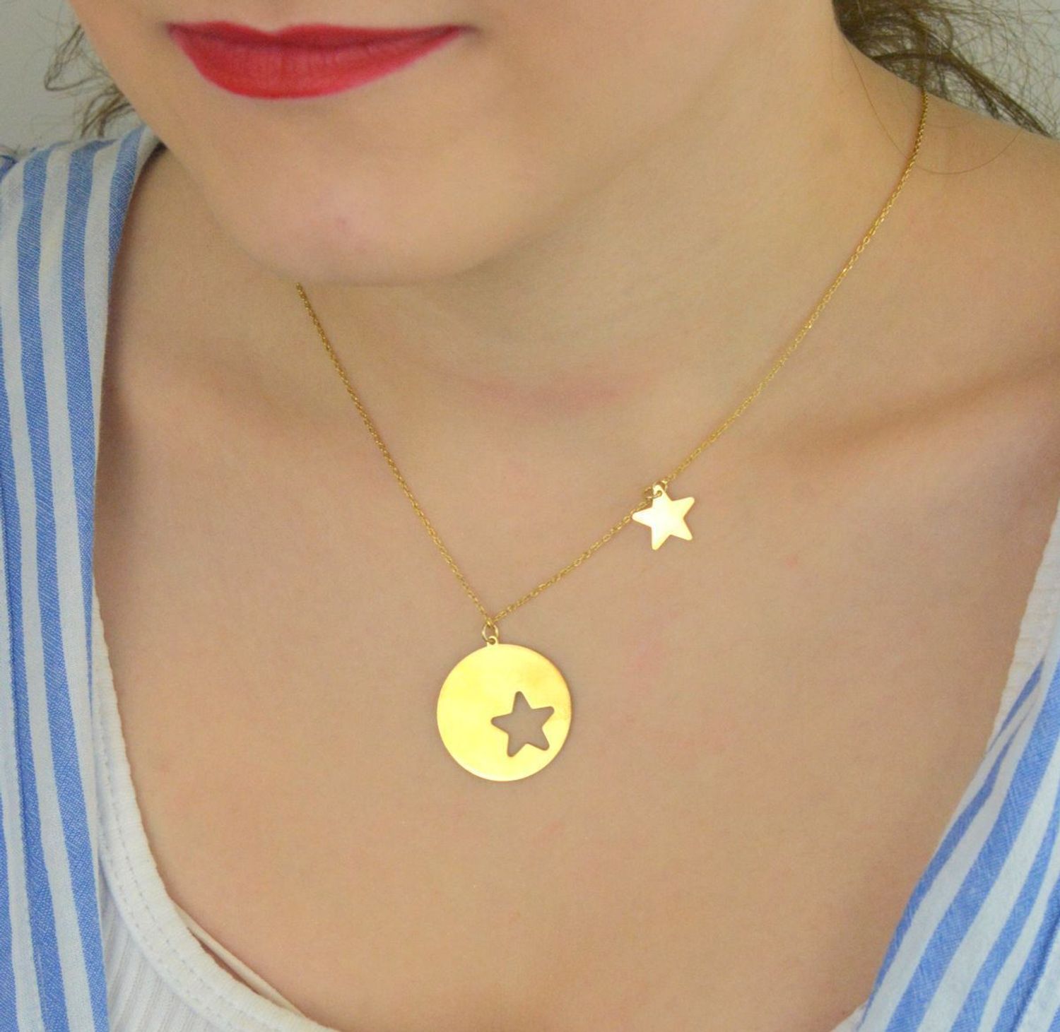 Naszyjnik srebrny pokryty złotem kółko z gwiazdką Dall'Acqua C RM 19890 084 zz.jpg